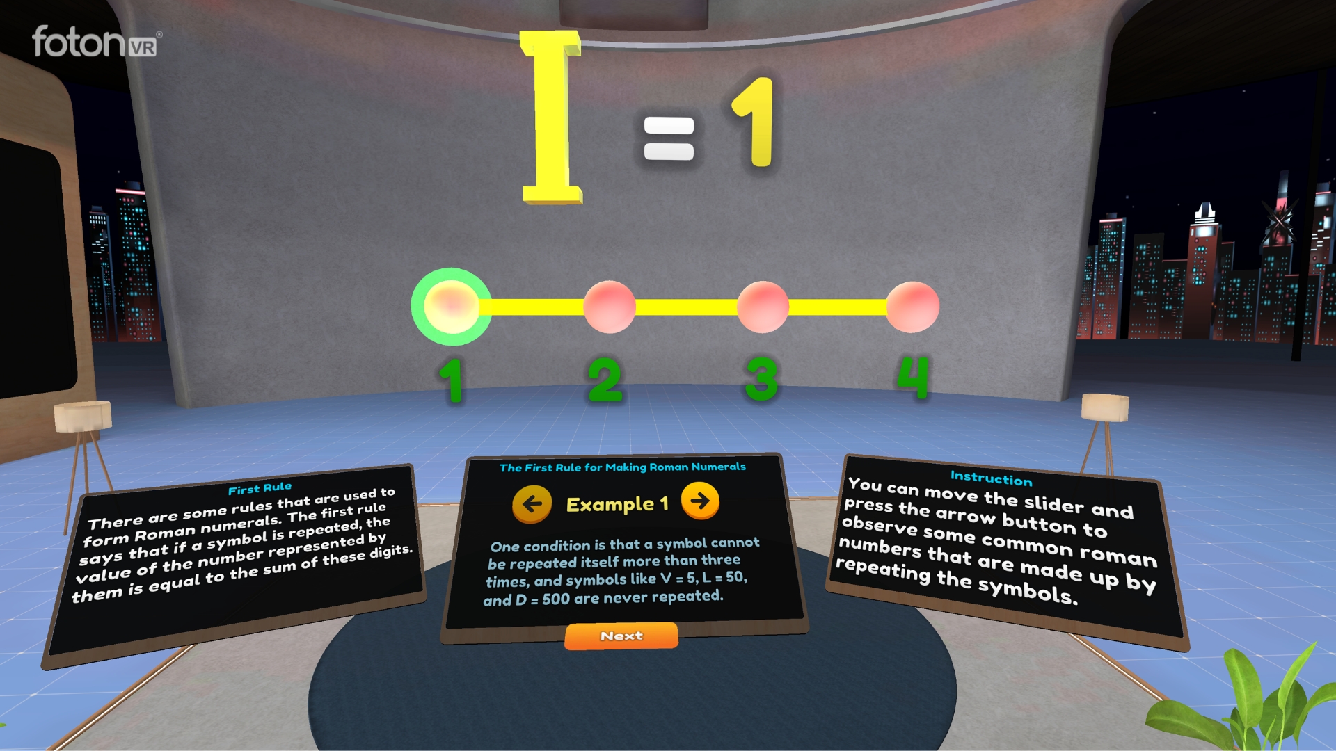 Roman numerals interactive math lesson in VR