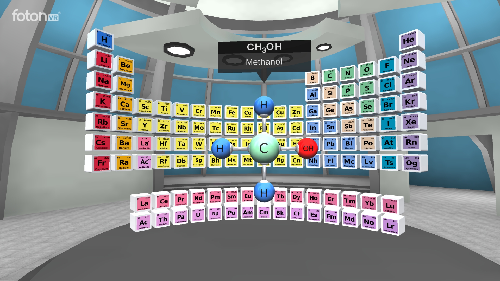 Interactive periodic table and molecule model in VR