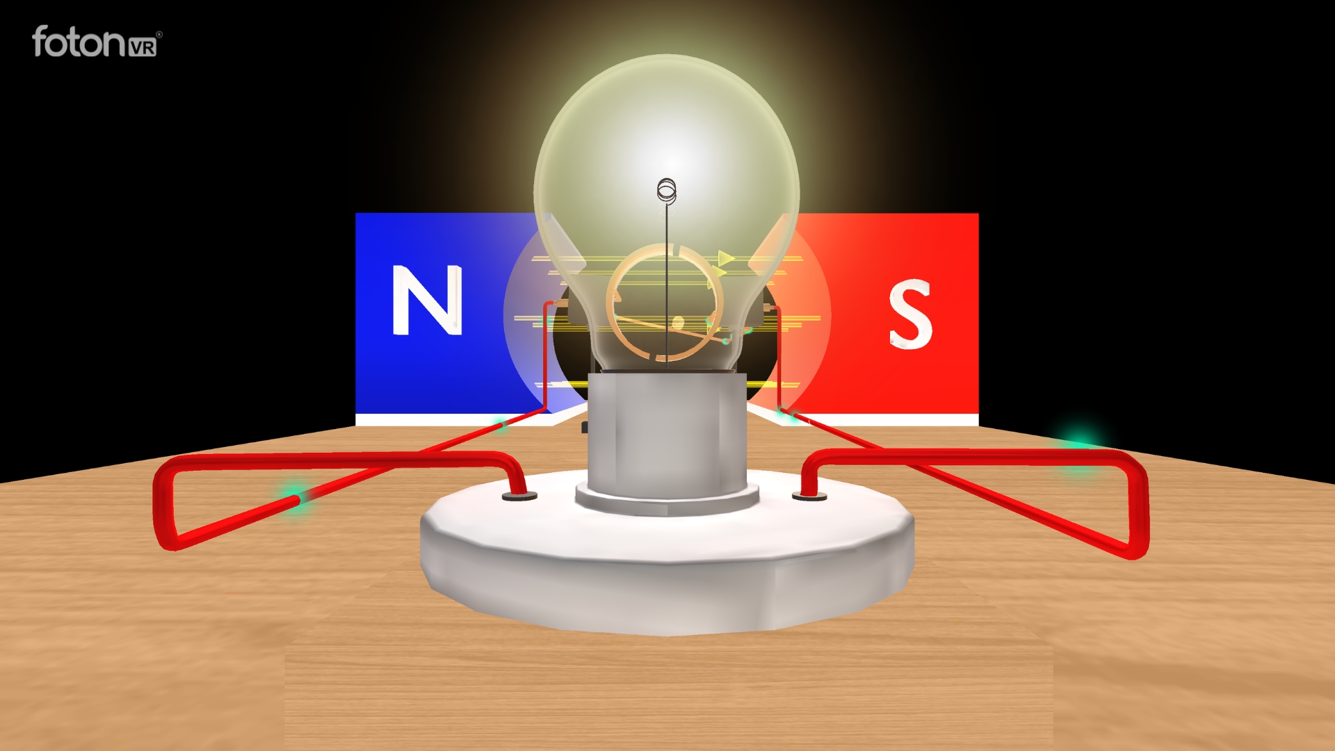 Electromagnet and light bulb experiment in VR